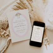 Pink & Yellow Lemon Bow Baby Shower 招待状