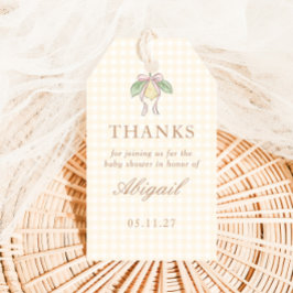 Pink & Yellow Lemon Bow Baby Shower Favor ギフトタグ