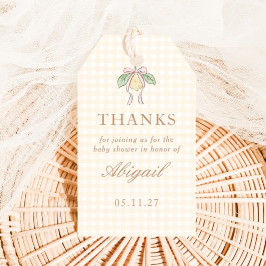 Pink & Yellow Lemon Bow Baby Shower Favor ギフトタグ