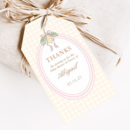 Pink & Yellow Lemon Bow Baby Shower Favor ギフトタグ