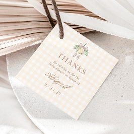 Pink & Yellow Lemon Bow Baby Shower Favor フェイバータグ