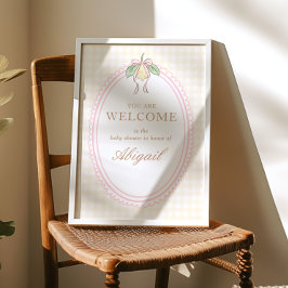 Pink & Yellow Lemon Bow Baby Shower Welcome Sign ポスター