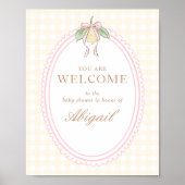 Pink & Yellow Lemon Bow Baby Shower Welcome Sign ポスター (正面)