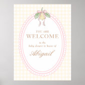 Pink & Yellow Lemon Bow Baby Shower Welcome Sign ポスター (正面)