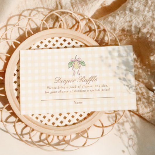 Pink & Yellow Lemon Bow Diaper Raffle エンクロージャーカード