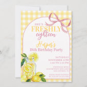Pink Yellow Lemonade Cute Gingham Freshly Birthday 招待状 (正面)