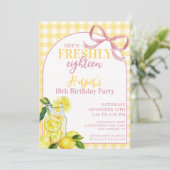 Pink Yellow Lemonade Cute Gingham Freshly Birthday 招待状 (スタンド正面)