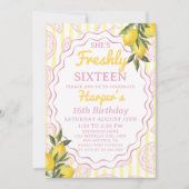 Pink Yellow Lemonade Lemon Freshly Birthday Theme 招待状 (正面)