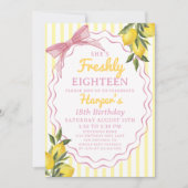 Pink Yellow Lemonade Lemon Themed Freshly Birthday 招待状 (正面)