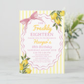 Pink Yellow Lemonade Lemon Themed Freshly Birthday 招待状 (スタンド正面)