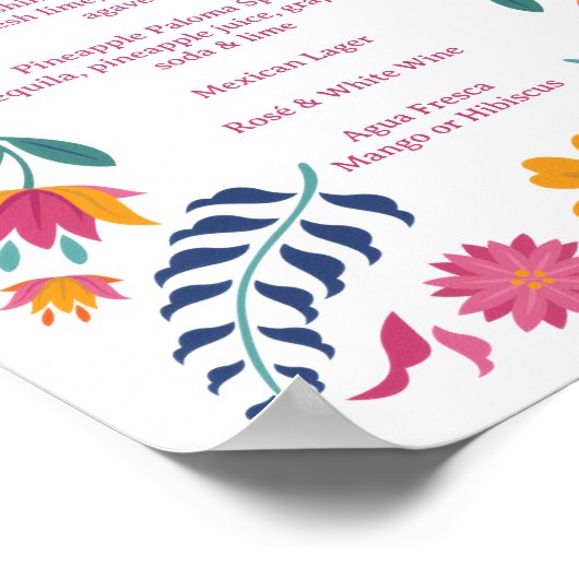 Pink Yellow Mexican Fiesta Bar Menu Sign ポスター (角)