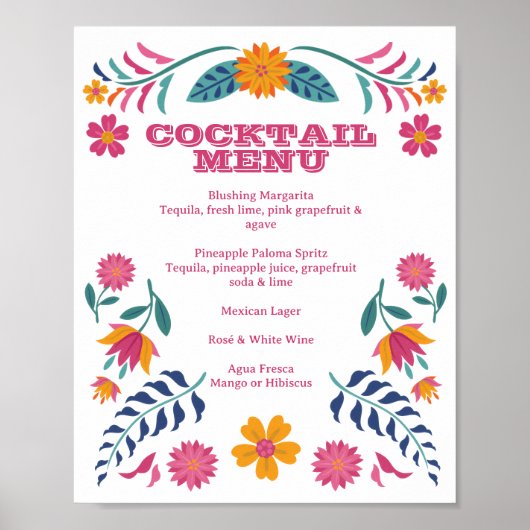 Pink Yellow Mexican Fiesta Bar Menu Sign ポスター (正面)
