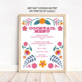 Pink Yellow Mexican Fiesta Bar Menu Sign ポスター