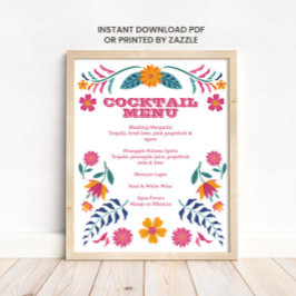 Pink Yellow Mexican Fiesta Bar Menu Sign ポスター