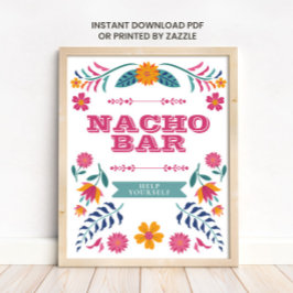Pink Yellow Mexican Fiesta Nacho Bar Sign ポスター