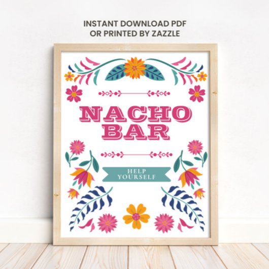 Pink Yellow Mexican Fiesta Nacho Bar Sign ポスター