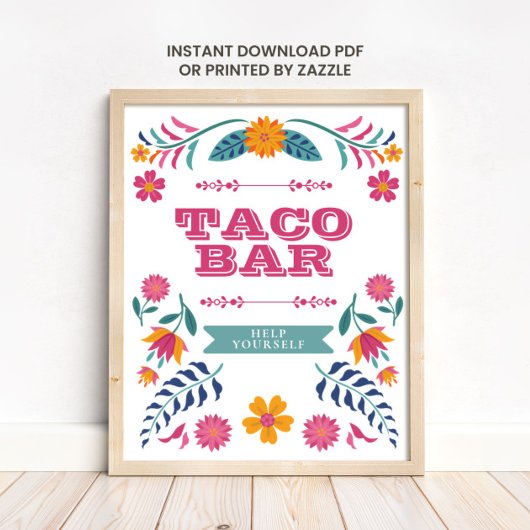 Pink Yellow Mexican Fiesta Taco Bar Sign ポスター