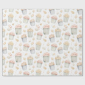 Pink Yellow Popcorn Birthday ラッピングペーパー (フラット)