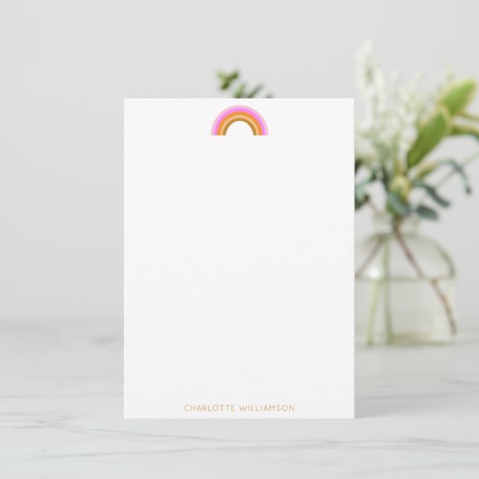 Pink Yellow Retro Rainbow Personalized Stationery ノートカード (スタンド正面)