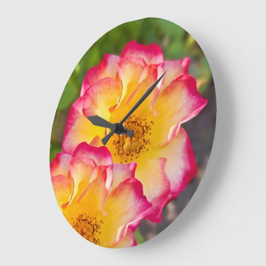 Pink Yellow Rose ラージ壁時計 (傾斜)