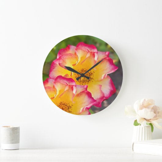 Pink Yellow Rose ラージ壁時計 (ホーム)