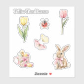 Pink Yellow Tulips Butterflies Bunny Chick Ladybug シール (シート)