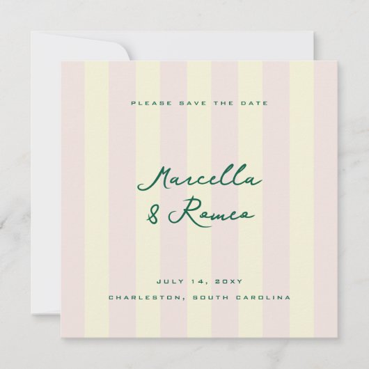 Pink Yellow Vertical Stripes Modern Save the Date セーブザデート (正面)