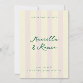 Pink Yellow Vertical Stripes Modern Save the Date 招待状 (正面)