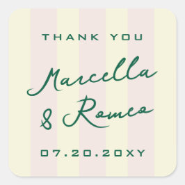 Pink Yellow Vertical Stripes Modern Thank You スクエアシール