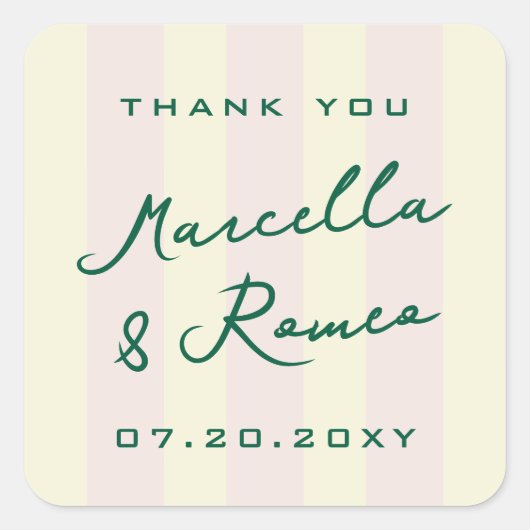 Pink Yellow Vertical Stripes Modern Thank You スクエアシール (正面)