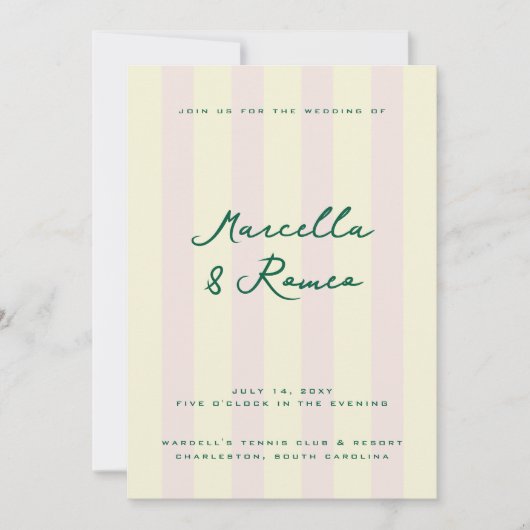 Pink Yellow Vertical Stripes Tennis Club 招待状 (正面)