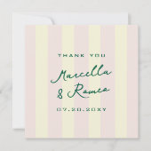 Pink Yellow Vertical Stripes Wedding Thank You サンキューカード (正面)