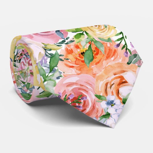Pink Yellow White Orange Rose Flowers Pattern ネクタイ (ロール)