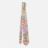 Pink Yellow White Orange Rose Flowers Pattern ネクタイ (裏面)