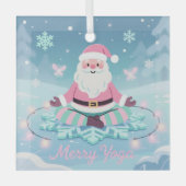 Pink Yoga Santa Meditation Christmas ガラスオーナメント (正面)