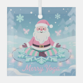 Pink Yoga Santa Meditation Christmas ガラスオーナメント