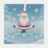 Pink Yoga Santa Meditation Christmas ガラスオーナメント (裏面)