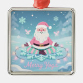 Pink Yoga Santa Meditation Christmas メタルオーナメント (正面)