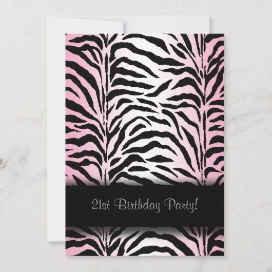 Pink Zebra 21歳の誕生日パーティーの招待状 招待状 (正面)