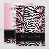 Pink Zebra 21歳の誕生日パーティーの招待状 招待状 (正面/裏面)