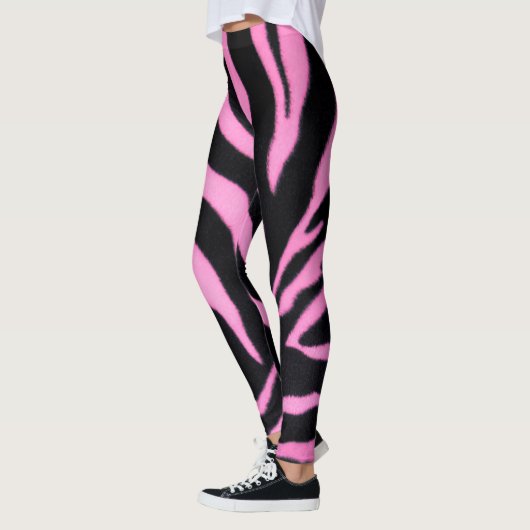 Pink Zebra Pattern Leggings – Bold Animal Print レギンス (左)