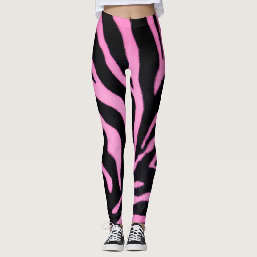 Pink Zebra Pattern Leggings – Bold Animal Print レギンス (正面)