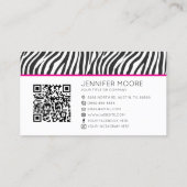 Pink Zebra Print Custom Company Logo QR Code 名刺 (裏面)