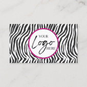 Pink Zebra Print Custom Company Logo QR Code 名刺 (正面)