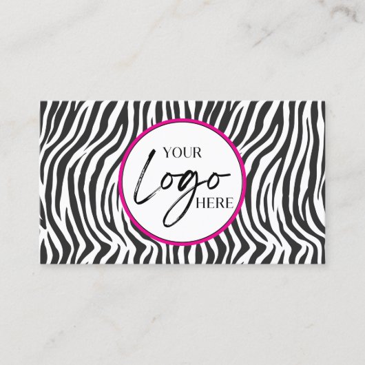 Pink Zebra Print Custom Company Logo QR Code 名刺 (正面)