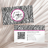 Pink Zebra Print Custom Company Logo QR Code 名刺