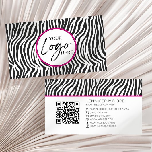 Pink Zebra Print Custom Company Logo QR Code 名刺