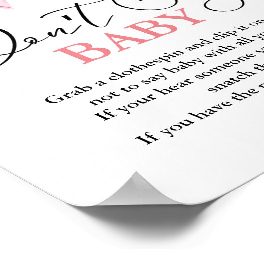 PinkBowはベビーの赤ちゃんシャワーゲームのサインを言わない ポスター (角)