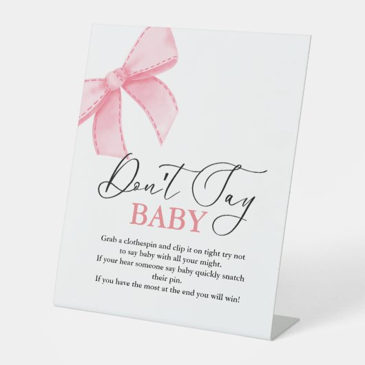 PinkBowはベビーの赤ちゃんシャワーゲームのサインを言わない 台座サイン (正面)
