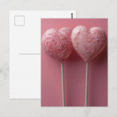 Pinke Cake Pops in Herzform Valentinstag ポストカード (正面/裏面)